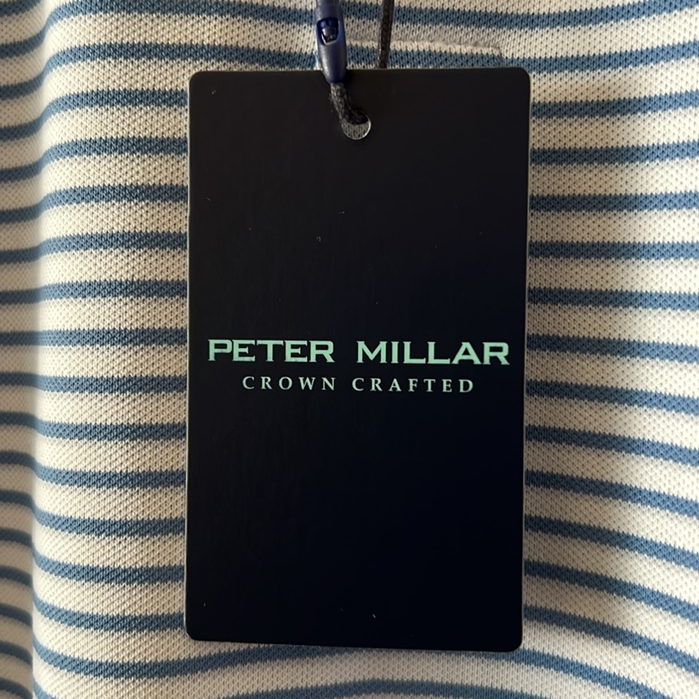 Brand New Peter Millar Crown Crafted Blue & White Striped Stretch Golf ⛳ Polo! - Picture 10 of 14